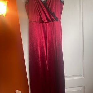 Red satin jumpsuit